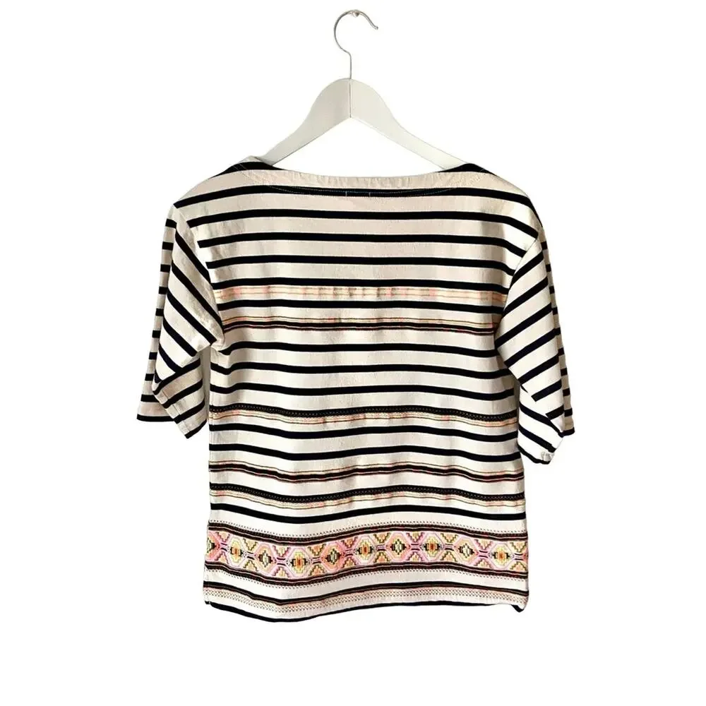 J. Crew Embroidered Striped Top Size Small